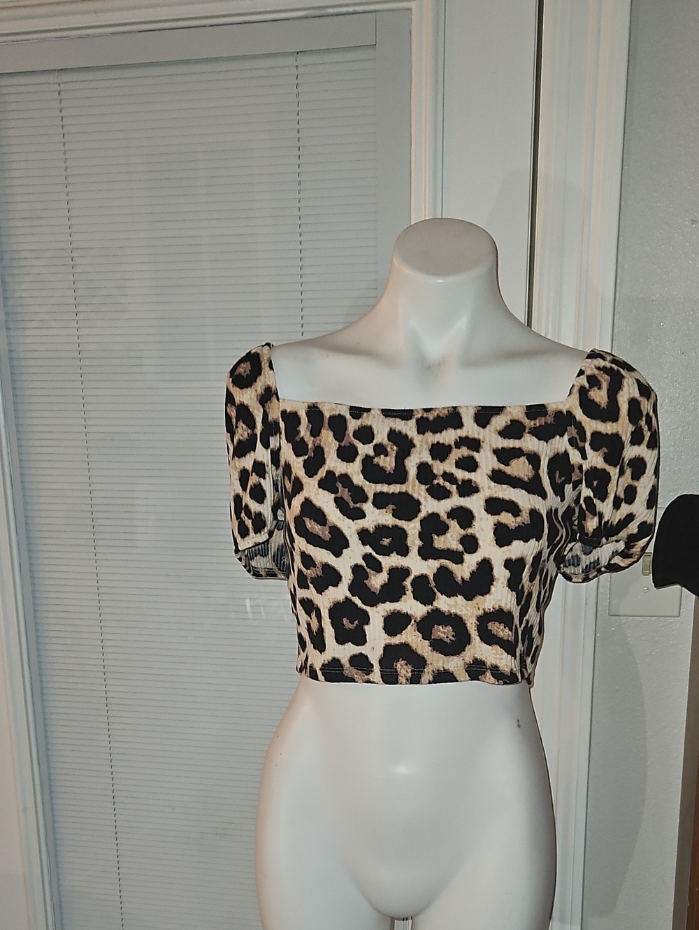 H&M Leopard Print Square Neck Crop Top - Black & Cream